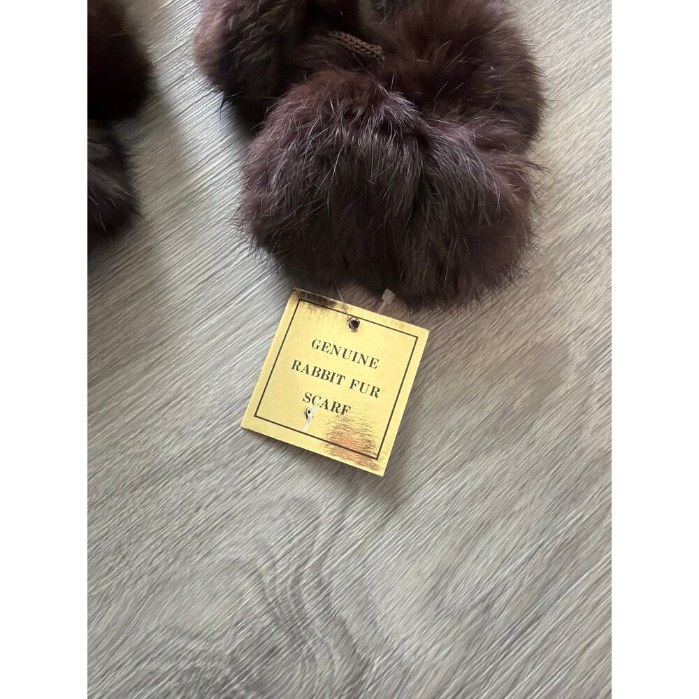 NWT Vintage genuine rabbit fur Pom Pom scarf in dark brown - Picture 3 of 4